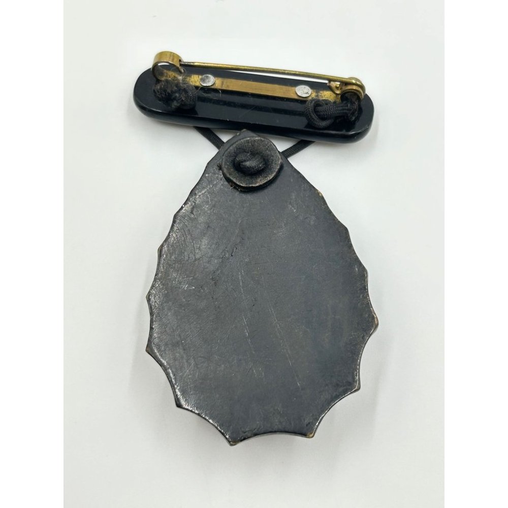 Antique Mourning Brooch Pin Dangle Genuine Carved Shell Cameo Black Drop Shaped - Picture 7 of 9